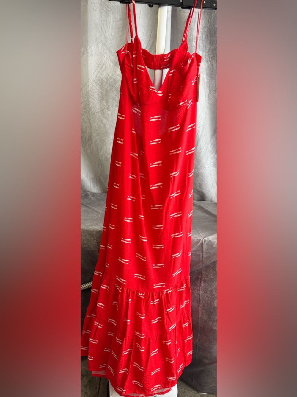 Anew Day Women’s Open Back Maxi Dress- Red White Fish Print- NWT- Large